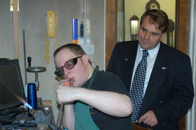Neil Parish MEP watches Andrew make a barometer tube